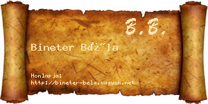 Bineter Béla névjegykártya